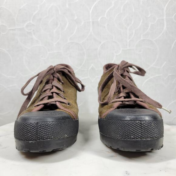 No Parking Oxford Heels Womens 8.5 Green Suede Lace up Utility Chunky Platform - Picture 5 of 14